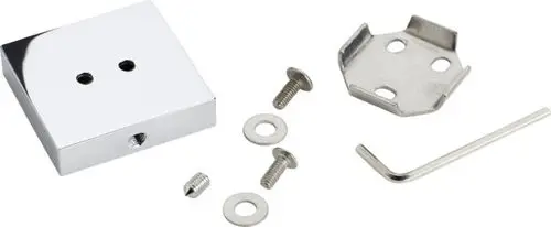 Befestigungsset mit Metallteilen, inklusive einer oberen Platte, Schrauben und einem Imbusschlüssel, geeignet für Ideal Standard Produkte.